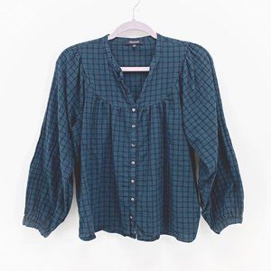 Madewell Plaid Balloon-Sleeve Peasant Top